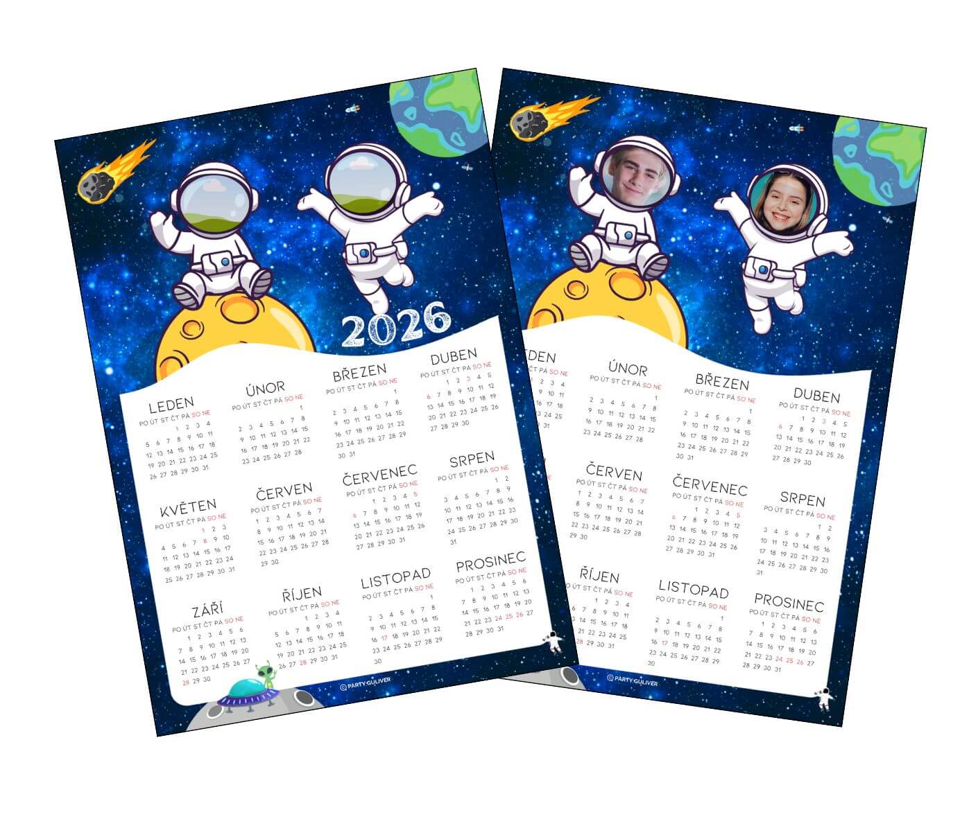 fotokalendar a4 rocni kalendar k tisku vlastnich fotek canva sablona vesmir astronaut kosmonaut vesmirna mise fotokolaz vyroba kalendare